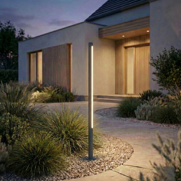 Lindby LED svjetiljka za stazu Liravel, visina 115 cm, antracit, IP65, Crno, Aluminij