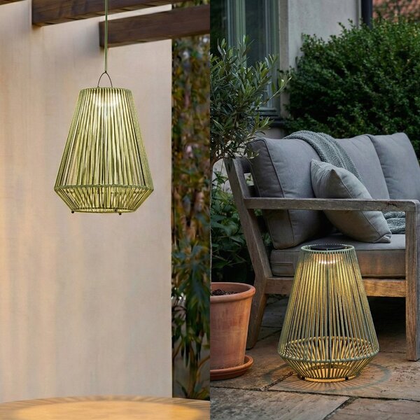 Lindby Austas LED solarna viseća lampa, zelena, Ø 32 cm, USB, IP54, prigušiva, Zelena, Plastika