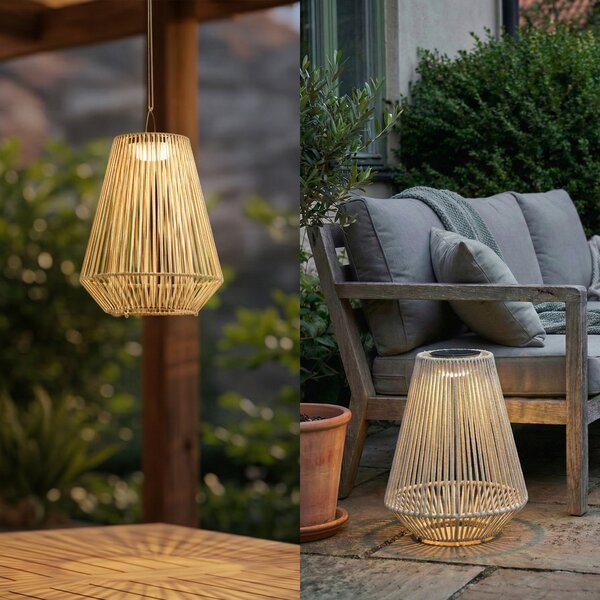 Lindby Austas LED solarna viseća lampa, bež, Ø 32 cm, USB, IP54, prigušiva, Bež, Plastika