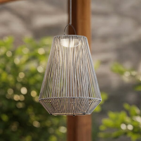 Lindby Austas LED solarna viseća lampa, siva, Ø 32 cm, USB, IP54, prigušiva, Sivo, Plastika