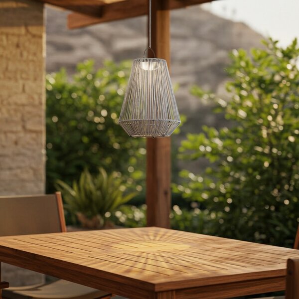 Lindby Austas LED solarna viseća lampa, siva, Ø 32 cm, USB, IP54, prigušiva, Sivo, Plastika