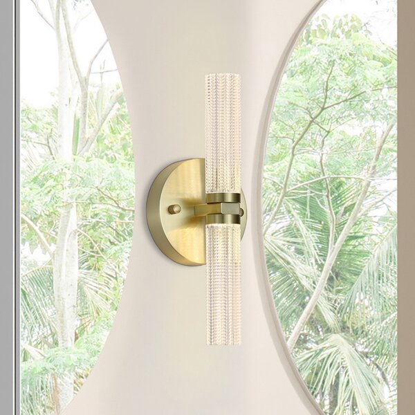 Searchlight LED zidna svjetiljka za kupaonicu Aberdeen, visina 34 cm, 2 žarulje boje, prigušiva, Zlato / mjed, kupaonica, Metal