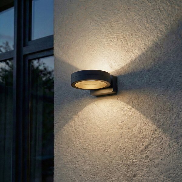 Lindby LED vanjska zidna svjetiljka Selviro, antracit, Ø 20 cm, IP65, Crno, Aluminij