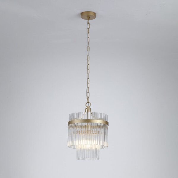 Searchlight Viseća lampa Lara, Ø 26 cm, zlatna/prozirna, staklo/metal, prigušiva, Zlato / mjed, Dnevni boravak/blagovaonica, Staklo