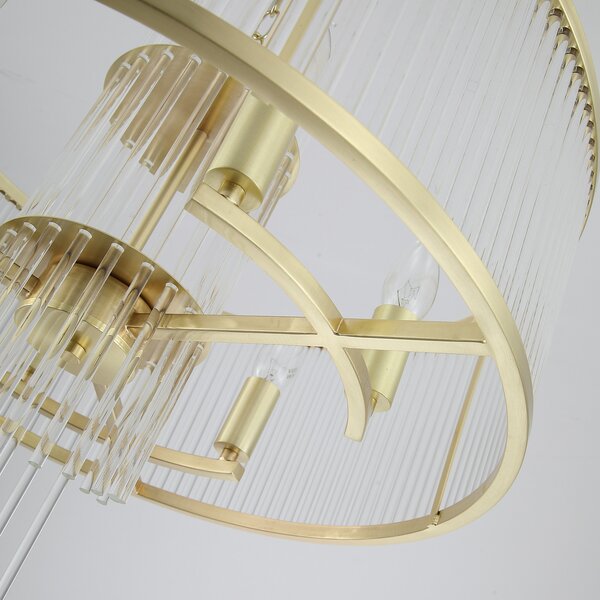 Searchlight Viseća lampa Lara, Ø 55 cm, zlatna/prozirna, staklo/metal, prigušiva, Zlato / mjed, Dnevni boravak/blagovaonica, Staklo