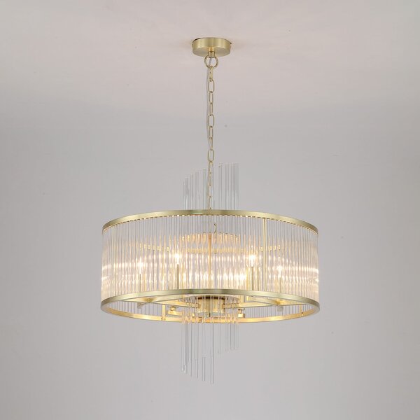 Searchlight Viseća lampa Lara, Ø 55 cm, zlatna/prozirna, staklo/metal, prigušiva, Zlato / mjed, Dnevni boravak/blagovaonica, Staklo