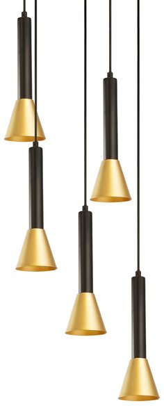 Searchlight Viseća lampa Signal, Ø 37 cm, crni/zlatni metal, 5 žarulja, prigušiva, Crno, Dnevni boravak/blagovaonica, Metal