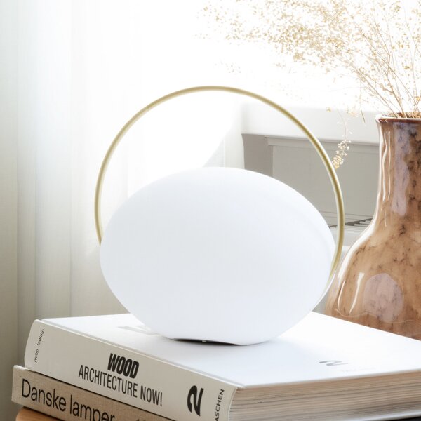 UMAGE LED stolna lampa na baterije Orbit, bijela/mesing, IP44, CCT, prigušiva, Bijela, Dnevni boravak/blagovaonica, Plastika