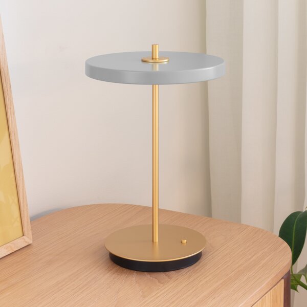 UMAGE LED stolna lampa na baterije Asteria Move maglovito siva/mesingana 31 cm, prigušiva, Sivo, Dnevni boravak/blagovaonica, Metal