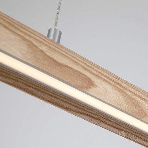 Searchlight LED viseća svjetiljka Kenzie, duljina 60 cm, svijetlosmeđa, drvo, CCT, prigušiva, Drvo, Dnevni boravak/blagovaonica, Drvo