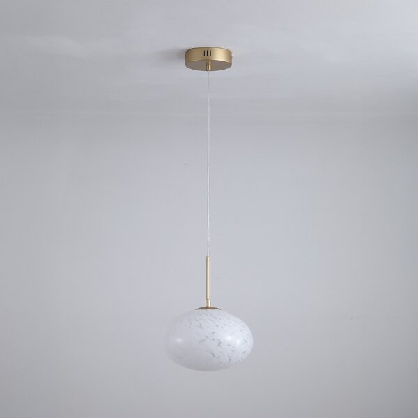 Searchlight LED viseća lampa Confetti, Ø 25 cm, zlatna/bijela, staklo, prigušiva, Zlato / mjed, Dnevni boravak/blagovaonica, Staklo