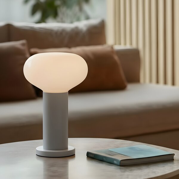 ALDEX Stolna lampa Flo, siva, Ø 19 cm, staklo, Sivo, Dnevni boravak/blagovaonica, Metal
