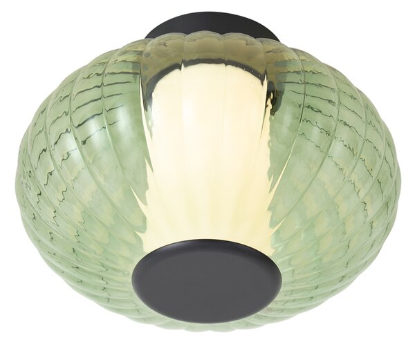 Dizajnerska stropna svjetiljka crna 28 cm sa zelenim staklom uklj. LED 3-stupanjsko prigušivanje - Margherite