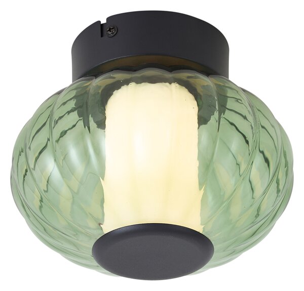 Dizajnerska stropna svjetiljka crna 18 cm sa zelenim staklom uklj. LED s 3-stupanjskim prigušivanjem - Margherite