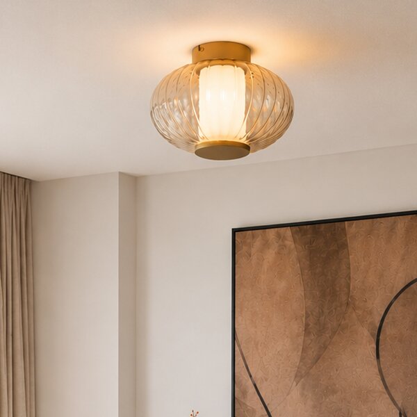 Design Ceiling Lamp Brass 28cm with Amber Glass Incl. LED 3-Step Dimmable - Margherite