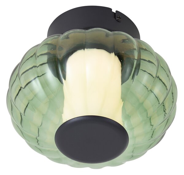 Dizajnerska stropna svjetiljka crna 18 cm sa zelenim staklom uklj. LED s 3-stupanjskim prigušivanjem - Margherite