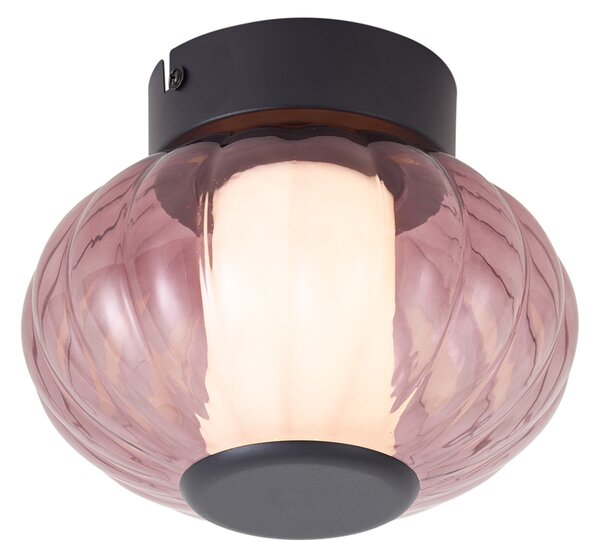 Dizajnerska stropna svjetiljka crna 18 cm s ljubičastim staklom uklj. LED s 3-stupanjskim prigušivanjem - Margherite
