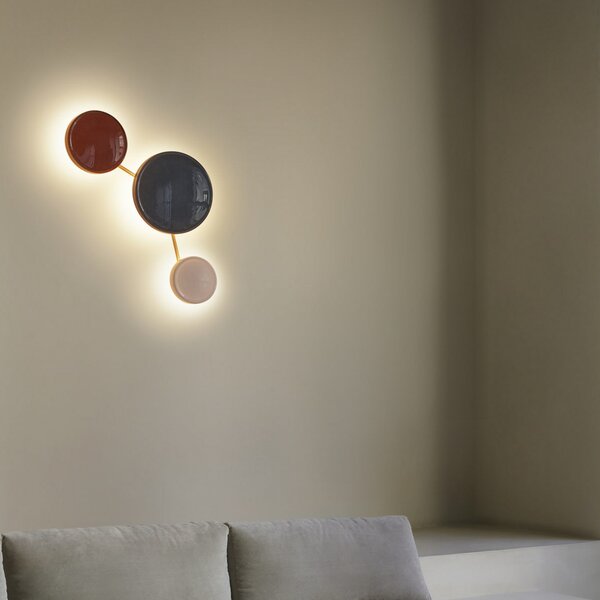 MARSET LED zidna svjetiljka Caramel, smeđa, Ø 28 cm, TRIAC, staklo, prigušiva, Smeđa / hrđa, Dnevni boravak/blagovaonica, Staklo