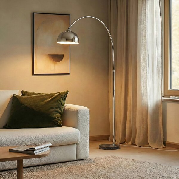 Lindby Tonka podna lampa, krom, metal/mramor, 185 cm, E27, Metalik, Dnevni boravak/blagovaonica, Metal