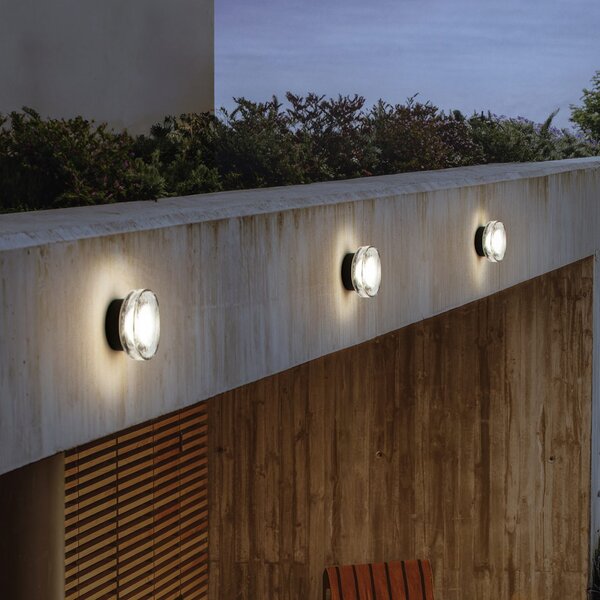 MARSET LED vanjska zidna svjetiljka Roc, Ø 17 cm, crna/prozirna, prigušiva, Crno, Aluminij