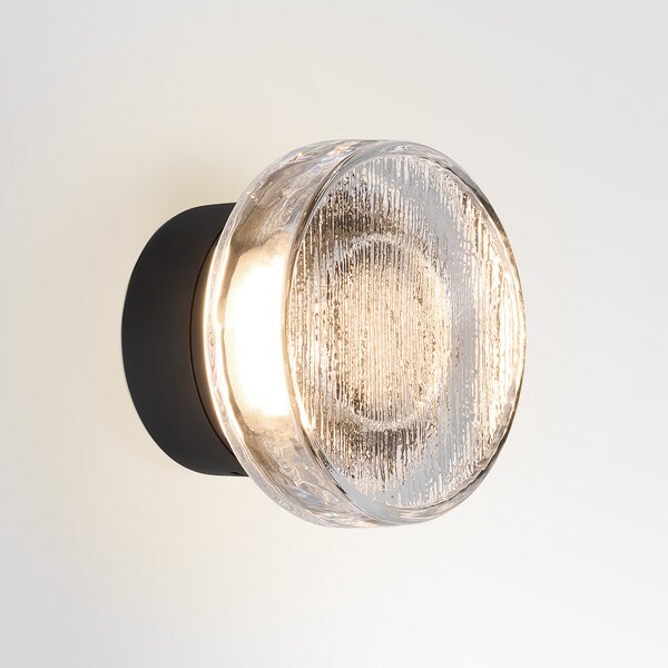 MARSET LED vanjska zidna svjetiljka Roc, Ø 14 cm, crna/prozirna, prigušiva, Crno, Aluminij