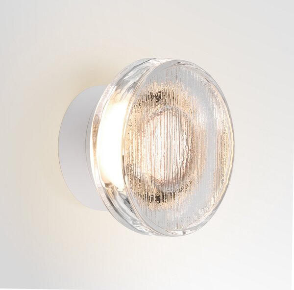 MARSET LED vanjska zidna svjetiljka Roc, Ø 17 cm, bijela/prozirna, prigušiva, Bijela, Aluminij