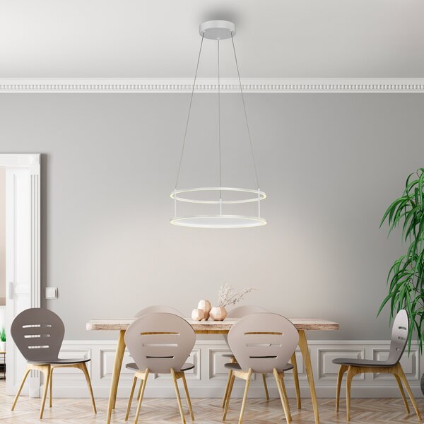 Paul Neuhaus Conni LED viseća lampa, bijela, Ø 50 cm, prigušiva, Bijela, Dnevni boravak/blagovaonica, Metal