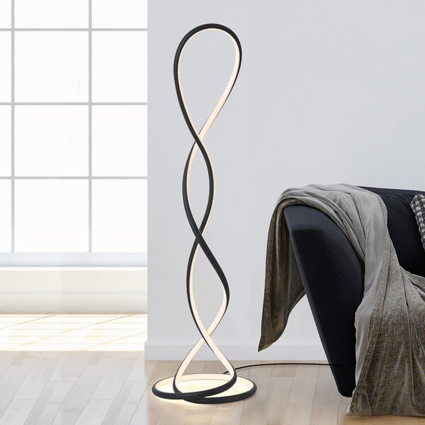 Paul Neuhaus LED podna lampa Twist, crna, visina 143 cm, prigušiva, Crno, Dnevni boravak/blagovaonica, Aluminij
