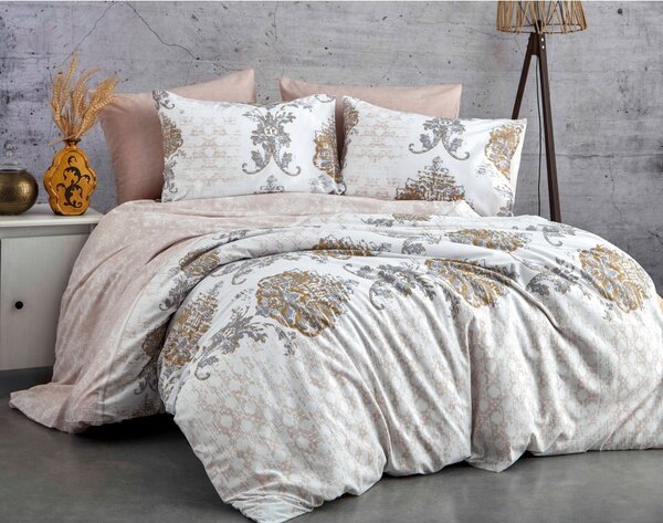 Smeđo-bež pamučna posteljina za bračni krevet 200x200 cm Daisy – Mijolnir