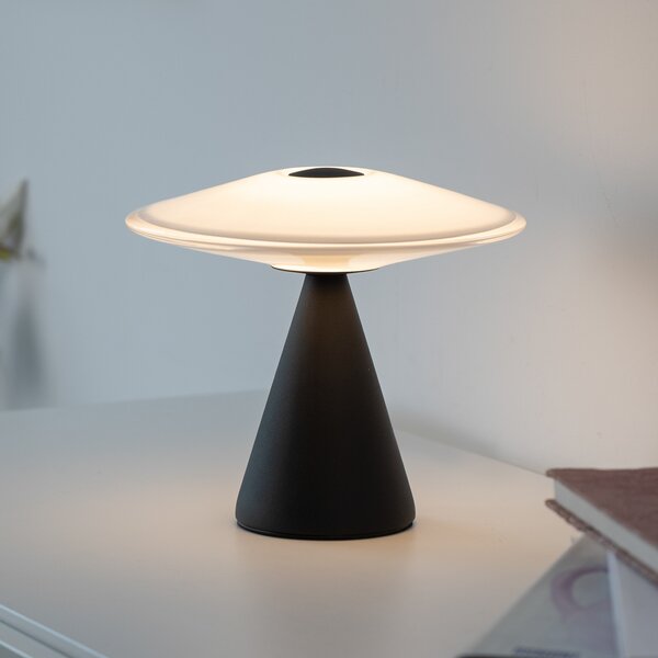 Paul Neuhaus LED stolna lampa Elipsa, bijela/crna, prigušljiva, prigušiva, Crno, Dnevni boravak/blagovaonica, Staklo