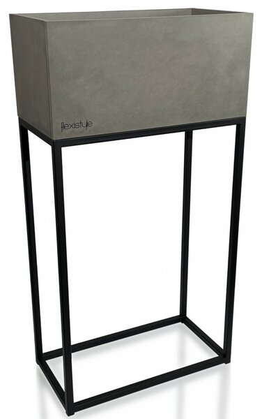 Prekrasna široka metalna žardinjera u sivoj boji na visokim nogama LOFT FIORINO 42X22X80 cm