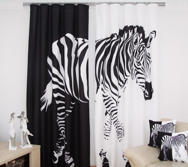 Crno-bijele zavjese sa zebrom Širina: 160 cm | Duljina: 250 cm (u kompletu se nalaze 2 komada)