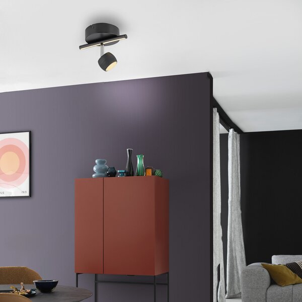 JUST LIGHT. GmbH Jarik LED stropni reflektor, jedna žarulja, crna, 3000 K, prigušiva, Crno, Dnevni boravak/blagovaonica, Metal