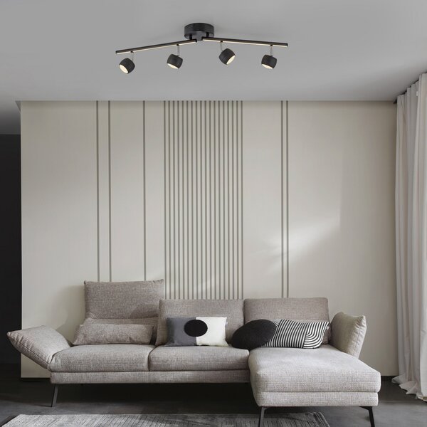 JUST LIGHT. GmbH Jarik LED stropni reflektor, 4 žarulje, crni, 3000 K, prigušiva, Crno, Dnevni boravak/blagovaonica, Metal