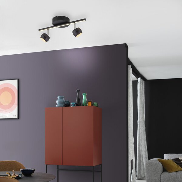 JUST LIGHT. GmbH Jarik LED stropni reflektor, 2 žarulje, crni, 3000 K, prigušiva, Crno, Dnevni boravak/blagovaonica, Metal