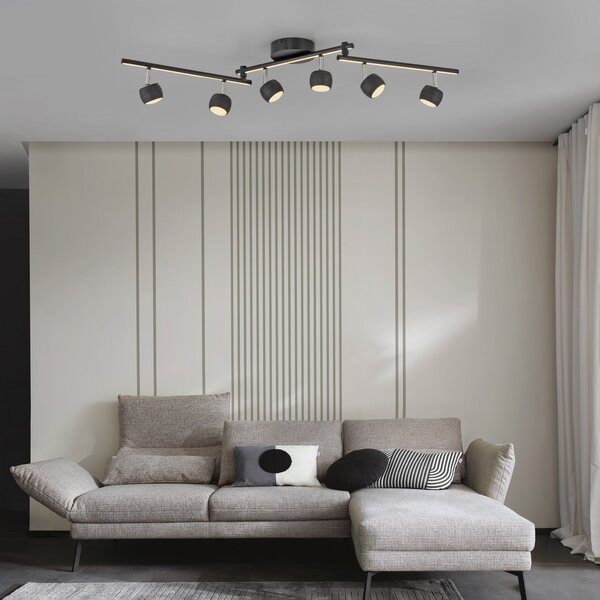 JUST LIGHT. GmbH Jarik LED stropni reflektor, 6 žarulja, crni, 3000 K, prigušiva, Crno, Dnevni boravak/blagovaonica, Metal