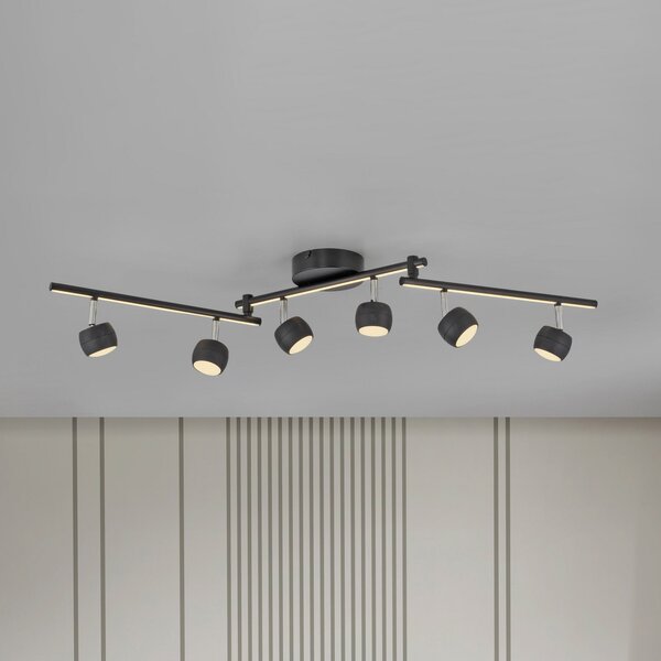 JUST LIGHT. GmbH Jarik LED stropni reflektor, 6 žarulja, crni, 3000 K, prigušiva, Crno, Dnevni boravak/blagovaonica, Metal