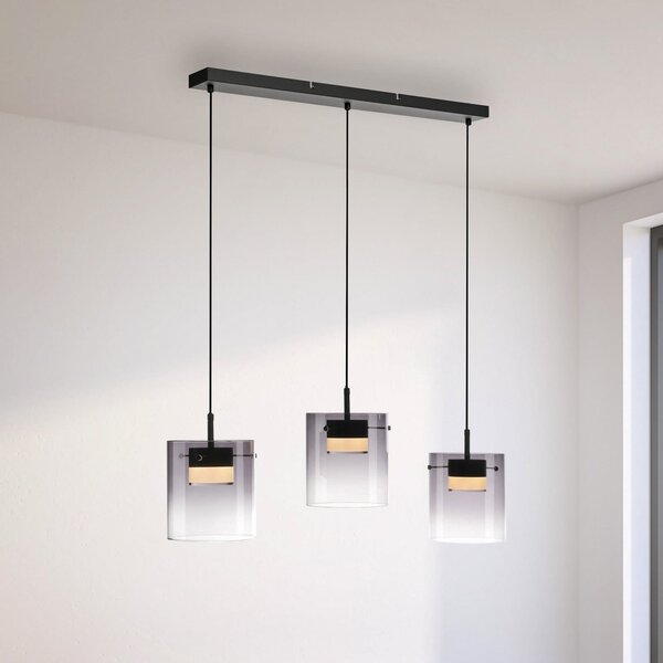 JUST LIGHT. GmbH Elio LED viseća svjetiljka, dimljeno staklo, 3 žarulje, crna, prigušiva, Sivo, Dnevni boravak/blagovaonica, Staklo