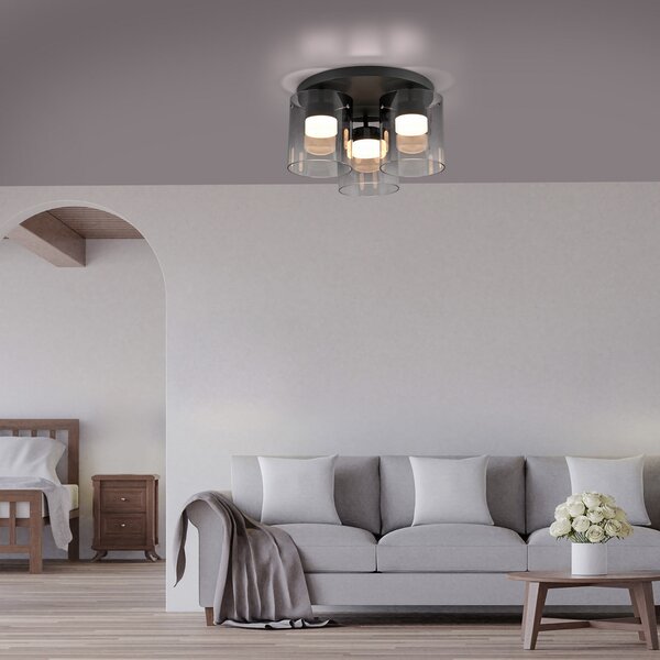 JUST LIGHT. GmbH Elio LED stropna svjetiljka, dimljeno staklo, 3 žarulje, crna, prigušiva, Sivo, Dnevni boravak/blagovaonica, Staklo