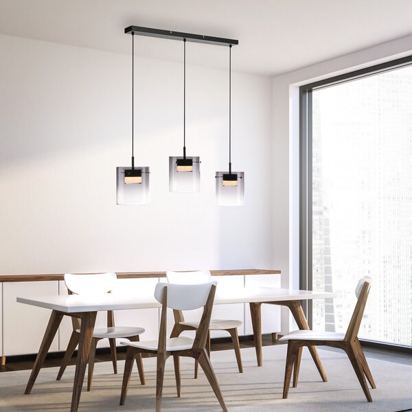 JUST LIGHT. GmbH Elio LED viseća svjetiljka, dimljeno staklo, 3 žarulje, crna, prigušiva, Sivo, Dnevni boravak/blagovaonica, Staklo