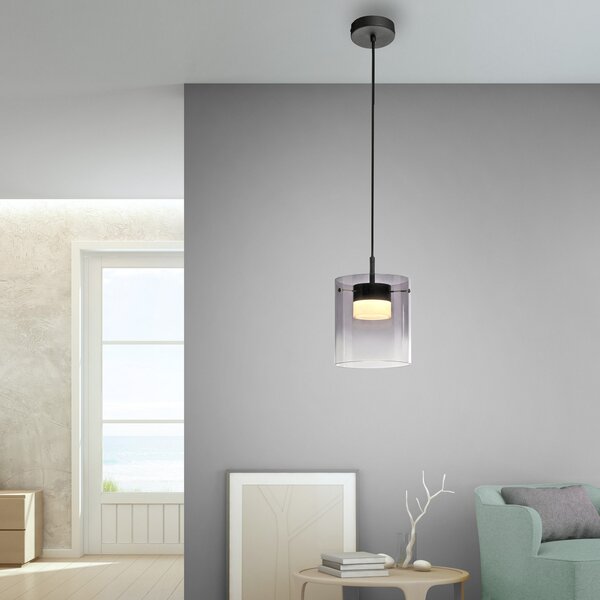 JUST LIGHT. GmbH Elio LED viseća svjetiljka, dimljeno staklo, 1 žarulja, crna, prigušiva, Sivo, Dnevni boravak/blagovaonica, Staklo