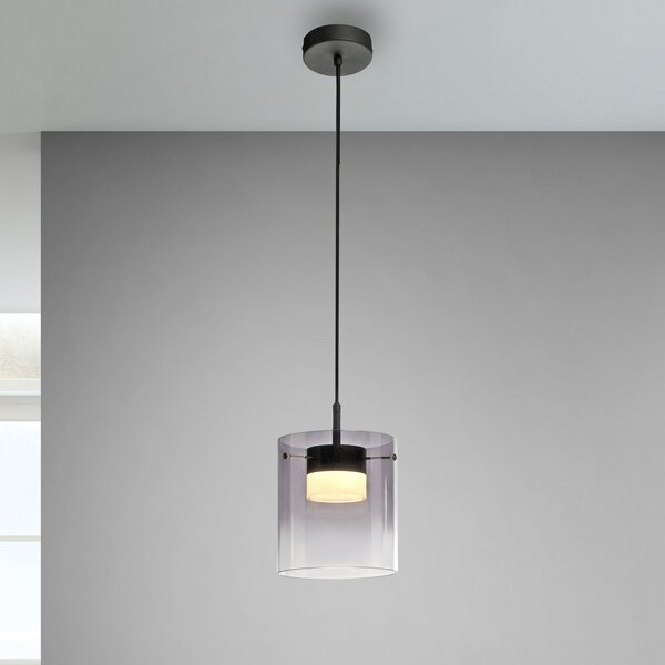 JUST LIGHT. GmbH Elio LED viseća svjetiljka, dimljeno staklo, 1 žarulja, crna, prigušiva, Sivo, Dnevni boravak/blagovaonica, Staklo