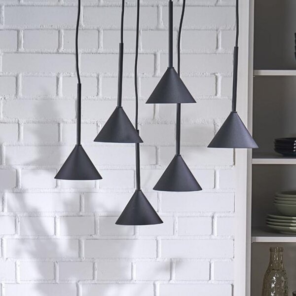 TK Lighting Cono Mini viseća svjetiljka, 6 žarulja, crna GU10, prigušiva, Crno, Dnevni boravak/blagovaonica, Metal