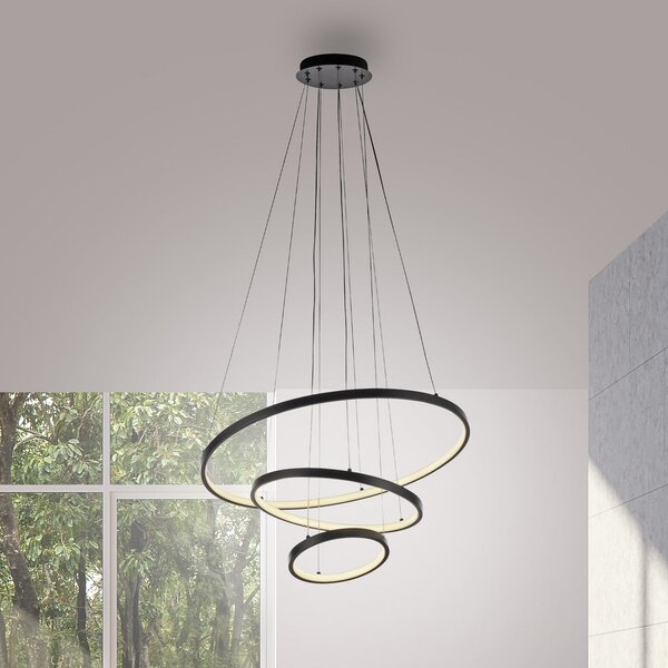 JUST LIGHT. GmbH Cerchi LED viseća svjetiljka, crna, 3000 K, Crno, Dnevni boravak/blagovaonica, Metal