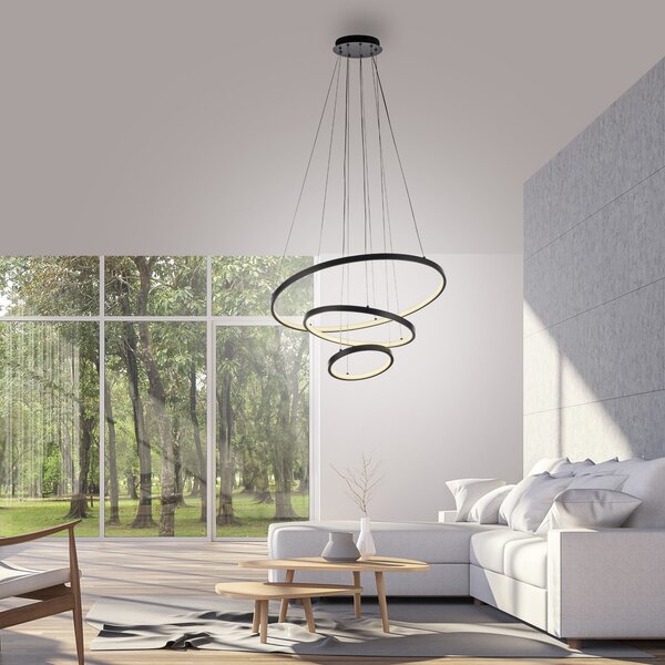 JUST LIGHT. GmbH Cerchi LED viseća svjetiljka, crna, 3000 K, Crno, Dnevni boravak/blagovaonica, Metal