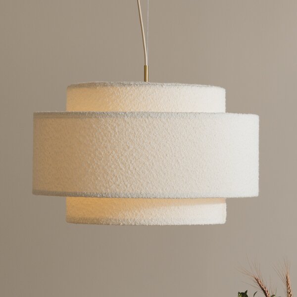 Globen Lighting Viseća svjetiljka Noah Bouclé, Ø 50 cm, bijela, prigušiva, Bijela, Dnevni boravak/blagovaonica, Tkanina / tekstil