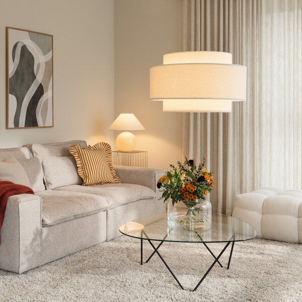 Globen Lighting Viseća svjetiljka Noah Bouclé, Ø 70 cm, bijela, prigušiva, Bijela, Tkanina / tekstil