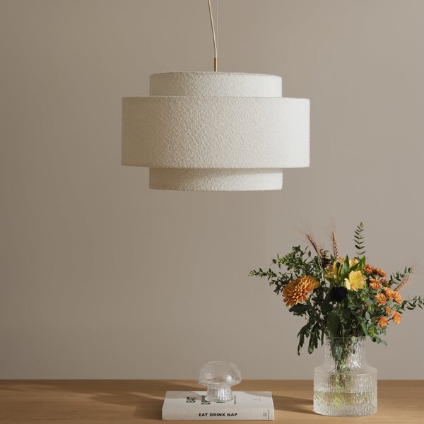 Globen Lighting Viseća svjetiljka Noah Bouclé, Ø 50 cm, bijela, prigušiva, Bijela, Dnevni boravak/blagovaonica, Tkanina / tekstil