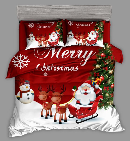3D Božićna posteljina - sanjke Djeda Mraza, crvena