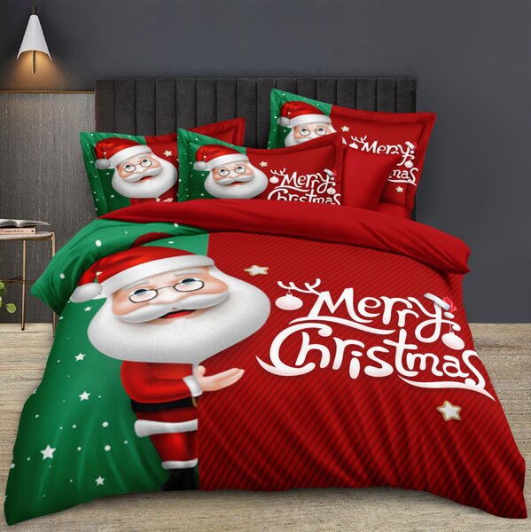 3D Božićna posteljina - Dan Djeda Božićnjaka, crvena i zelena
